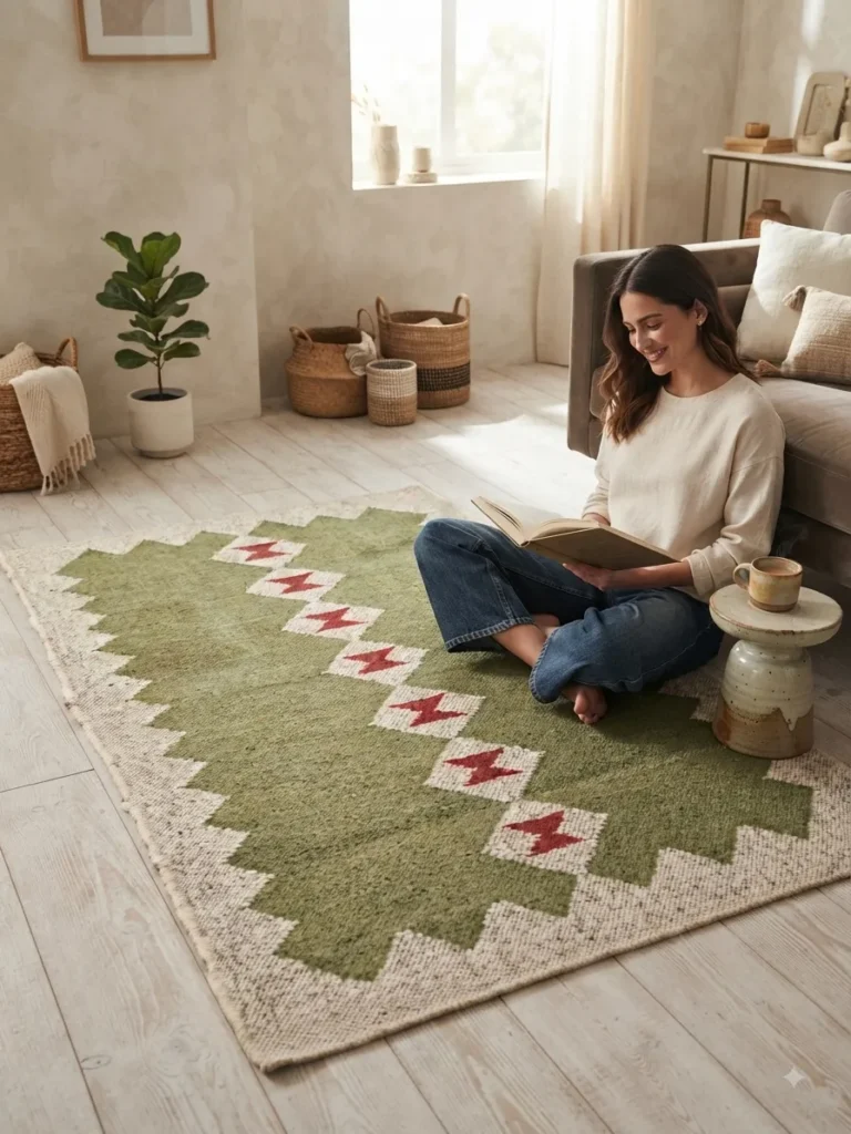 Artisan woven Indian wool rug