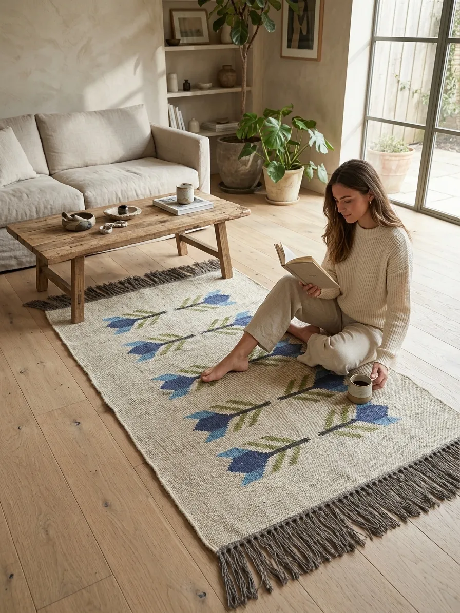Artisan woven boho style rug