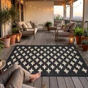 Artisan woven cross pattern rug