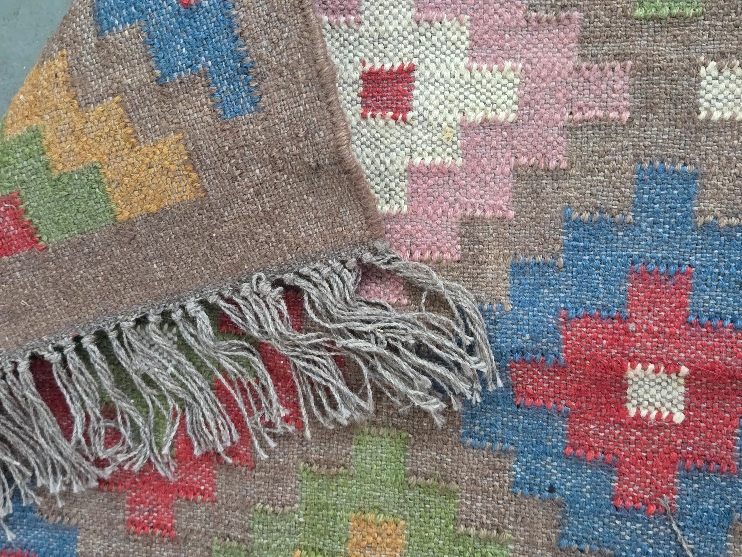 Artisan woven geometric kilim rug