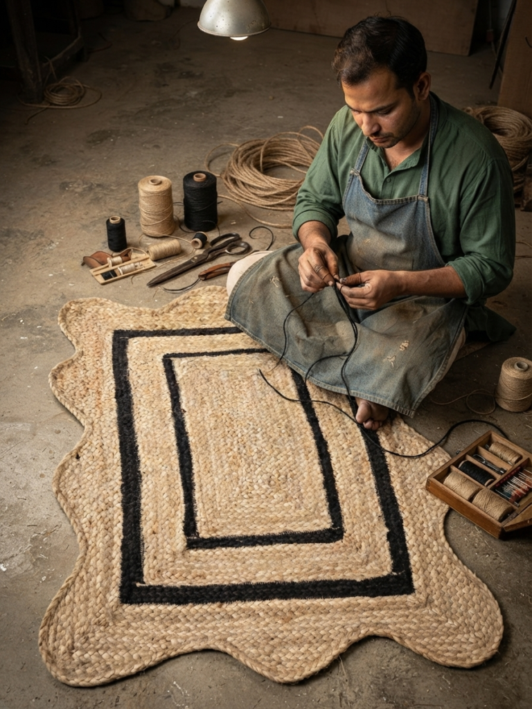 Artisican making Braided Rug