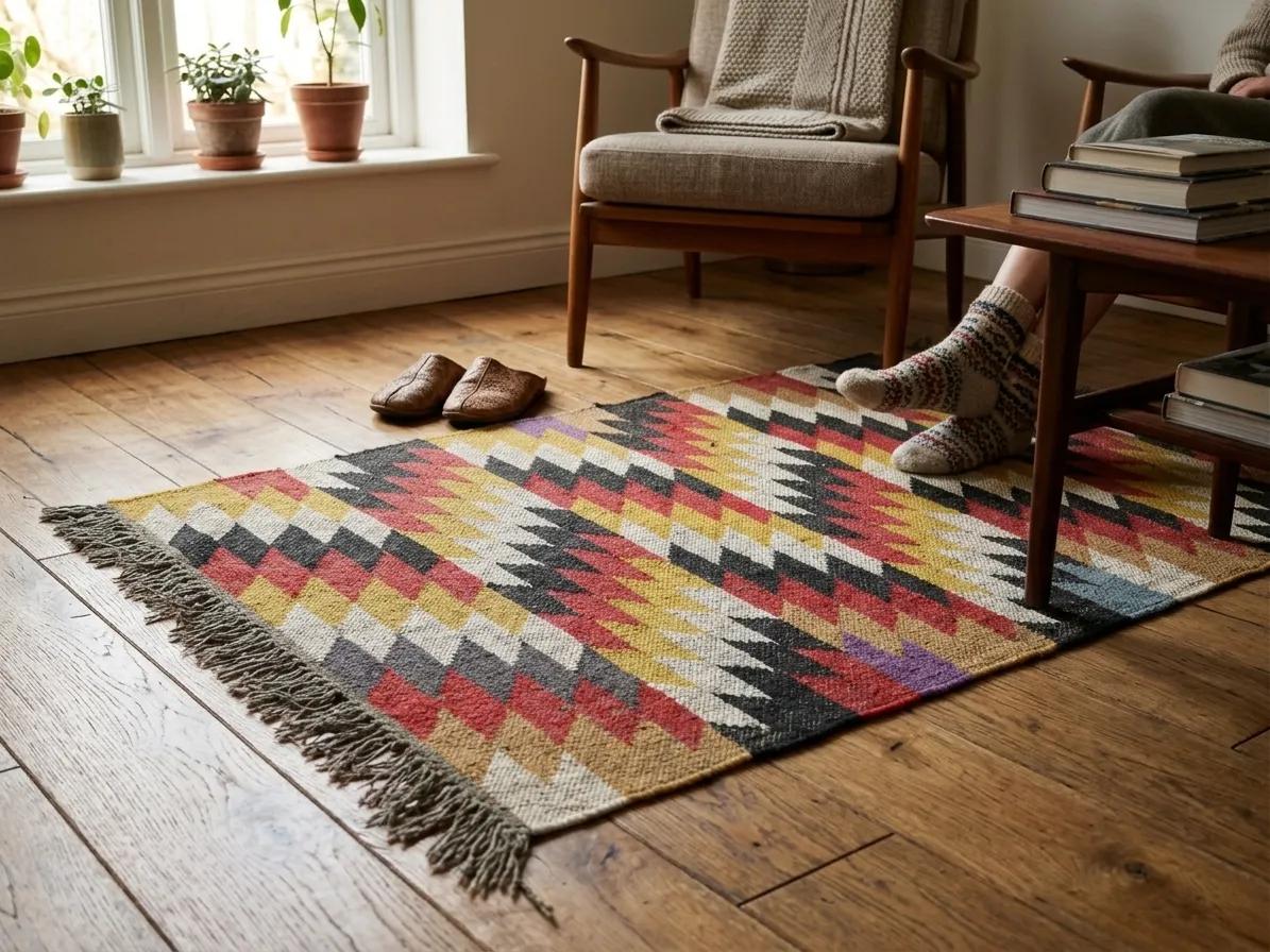 Authentic Indian dhurrie rug texture