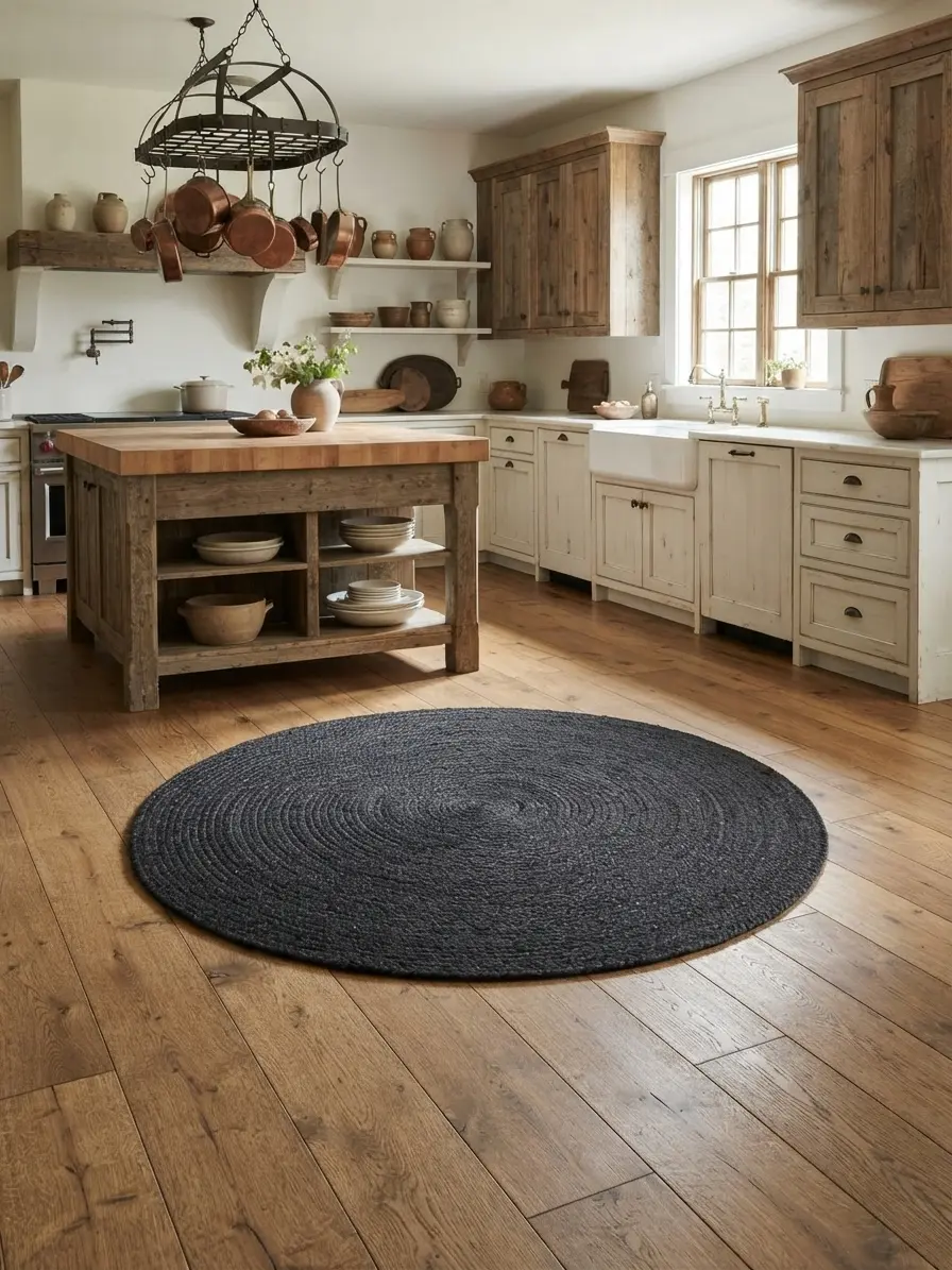 Black Braided Kitchen Rug