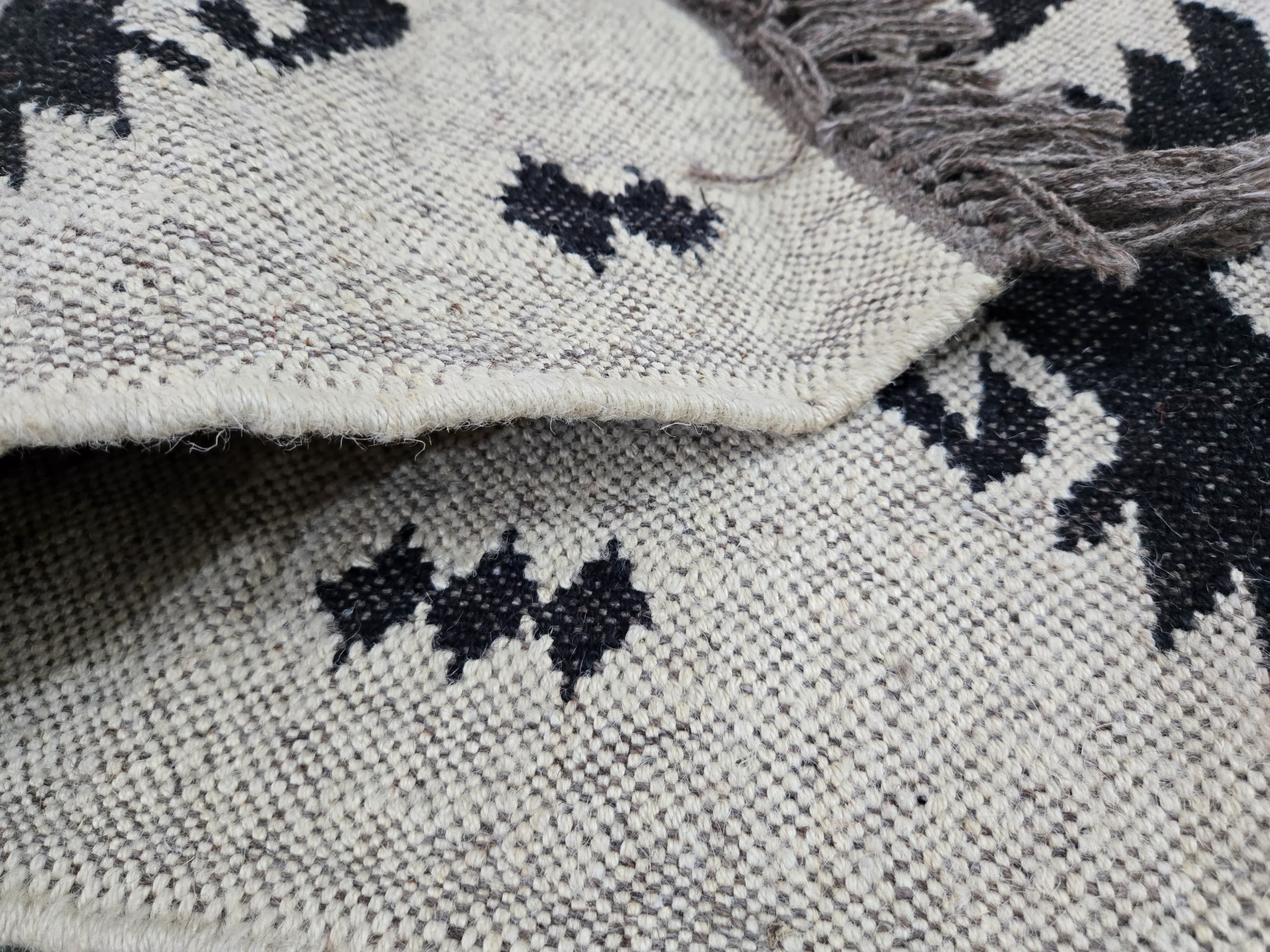 Black white geometric Indian rug