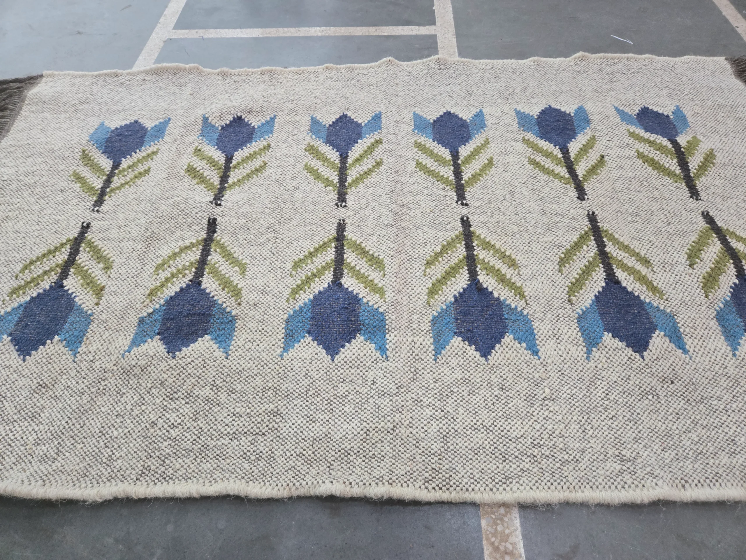 Blue geometric boho kilim rug