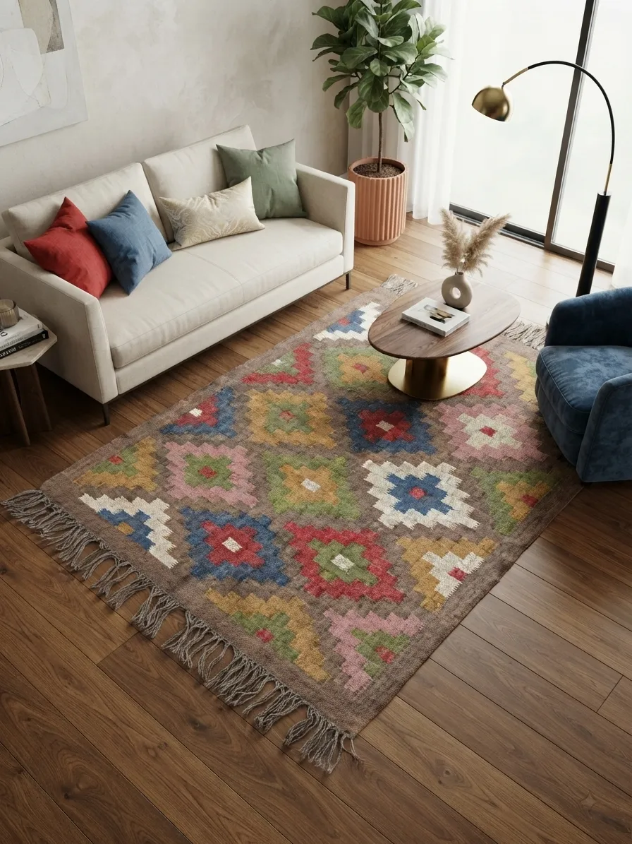 Bohemian geometric kilim floor rug