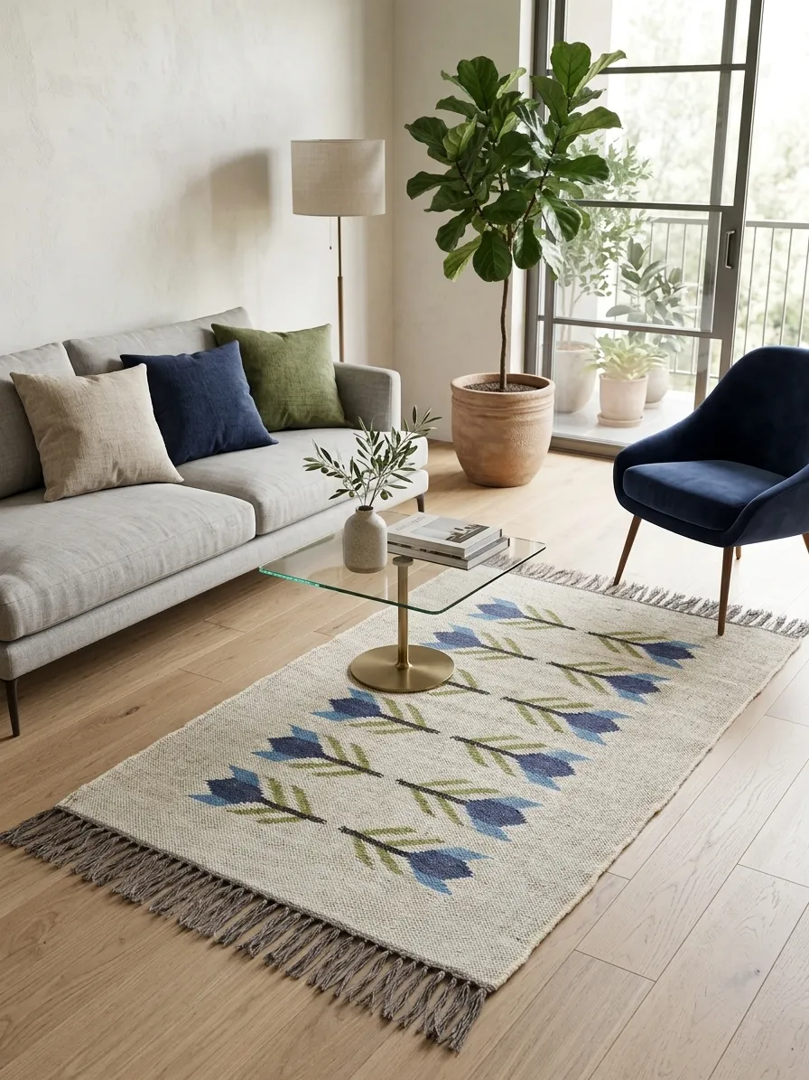 Boho area rug blue pattern