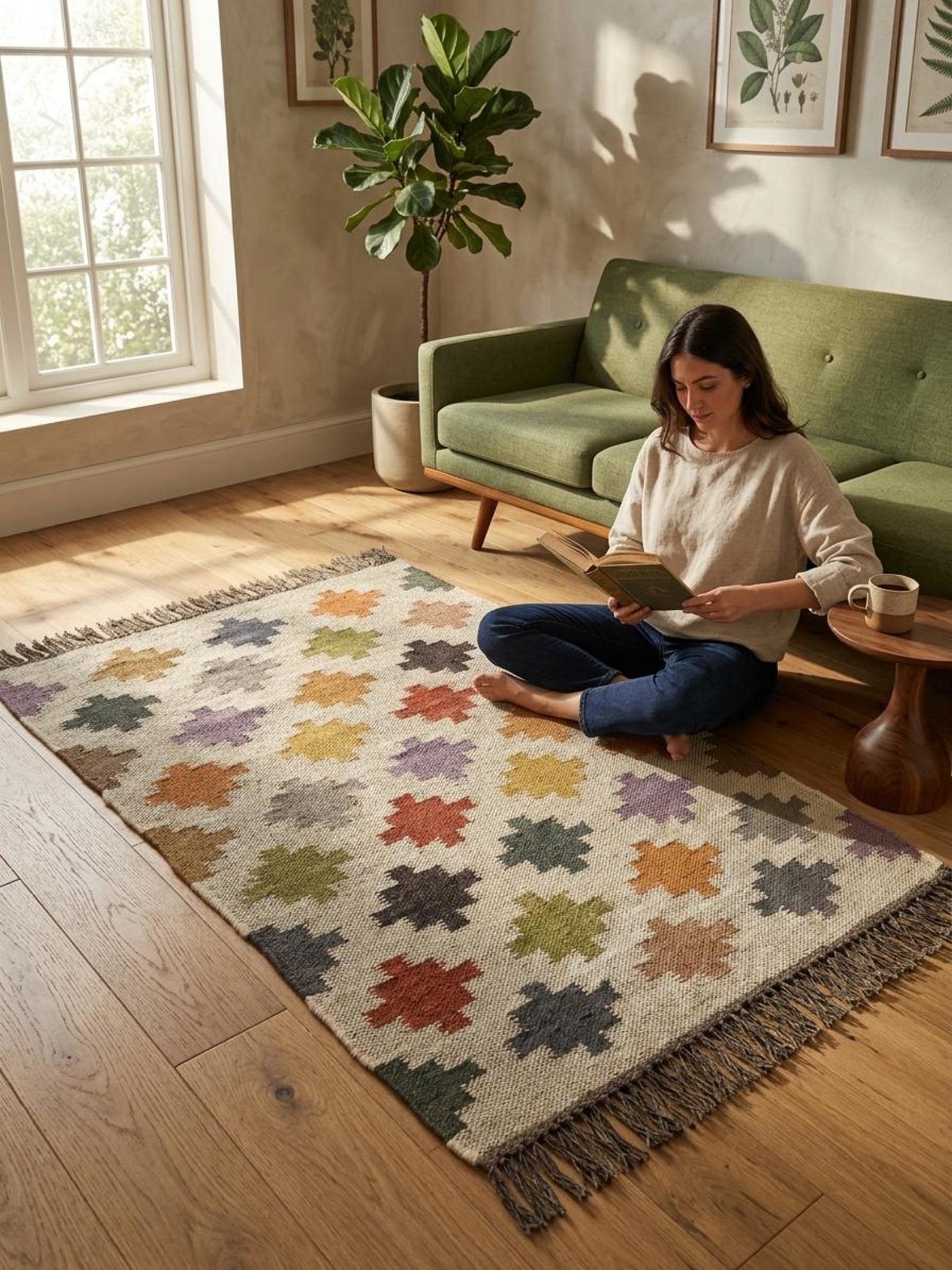 Boho living room rug design