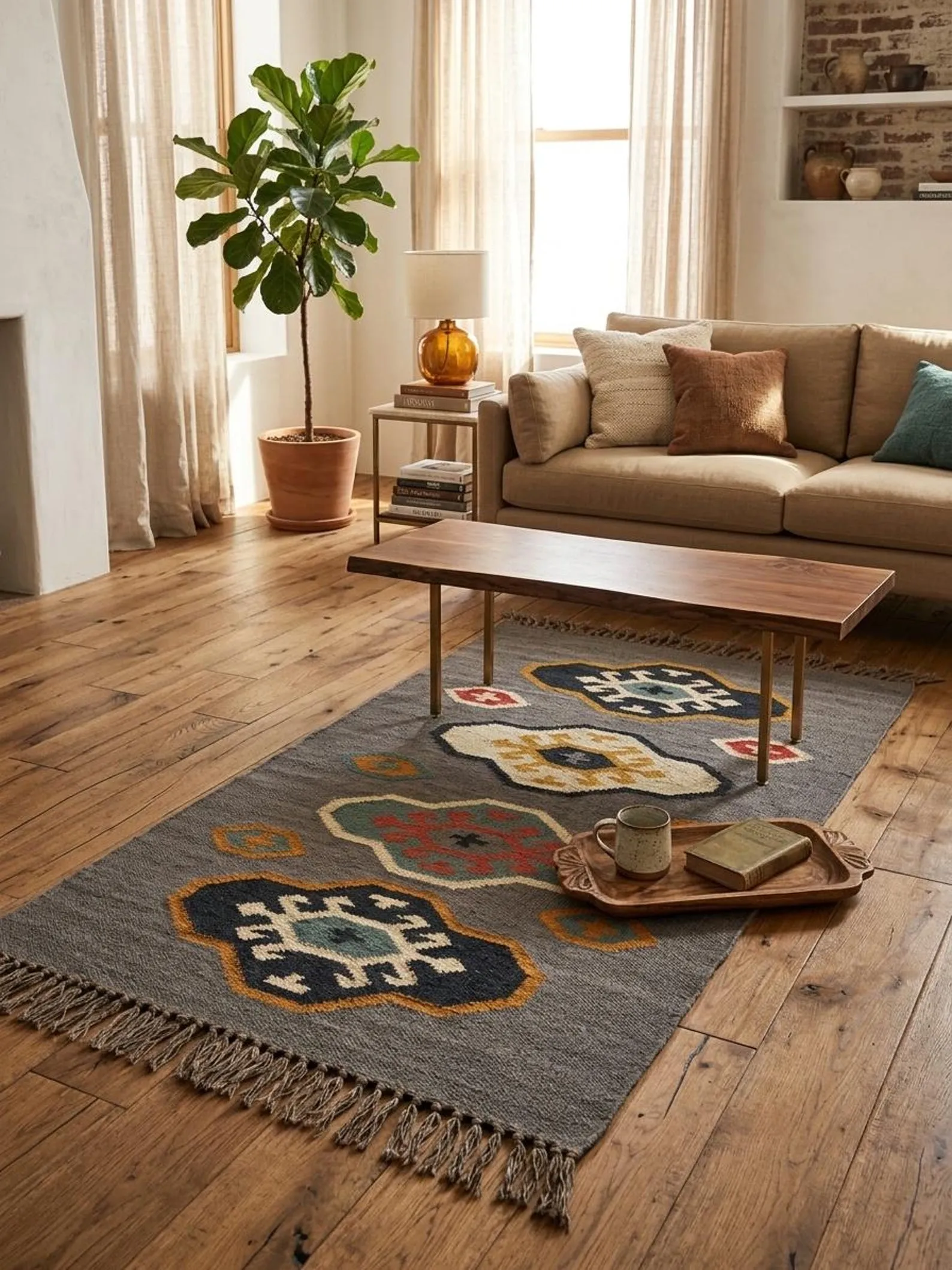 Boho medallion rug earthy colors