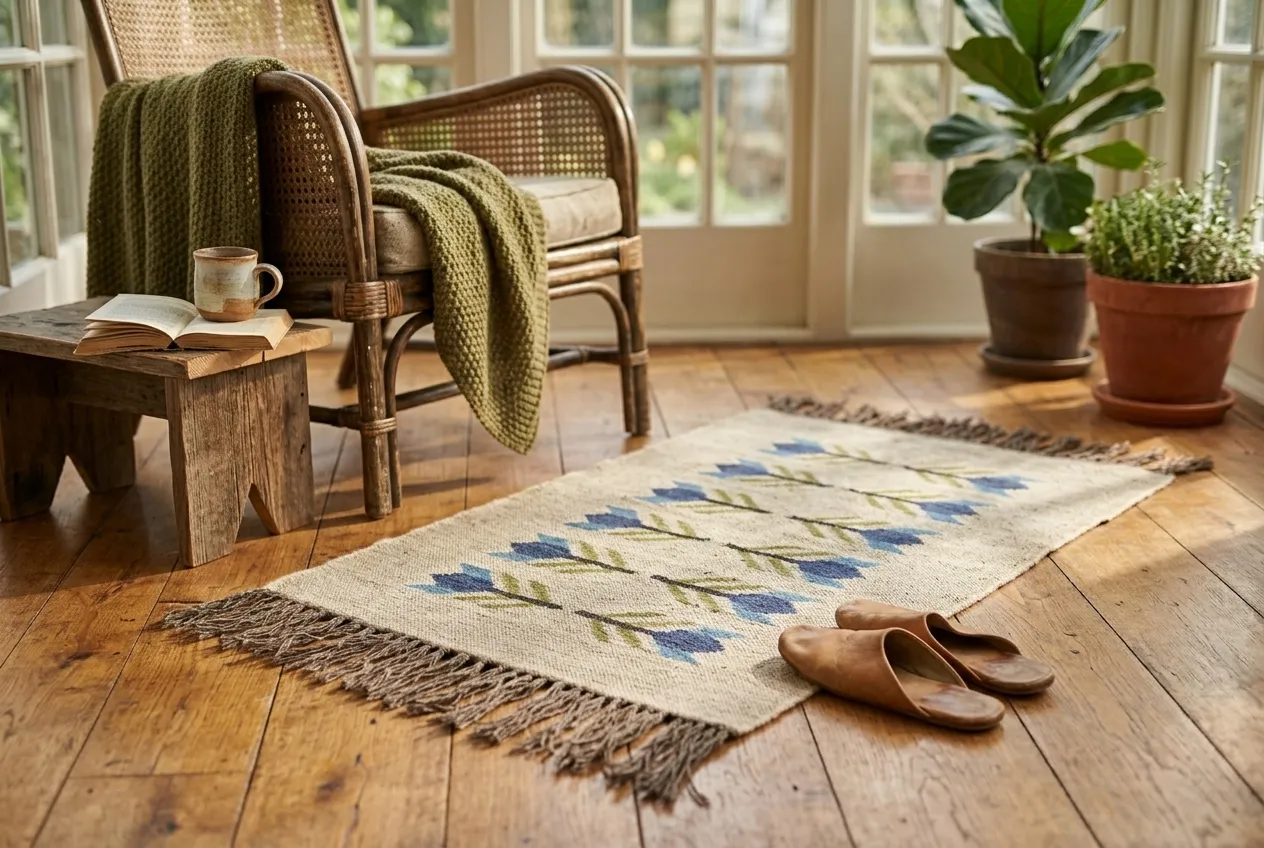 Bold blue geometric area rug