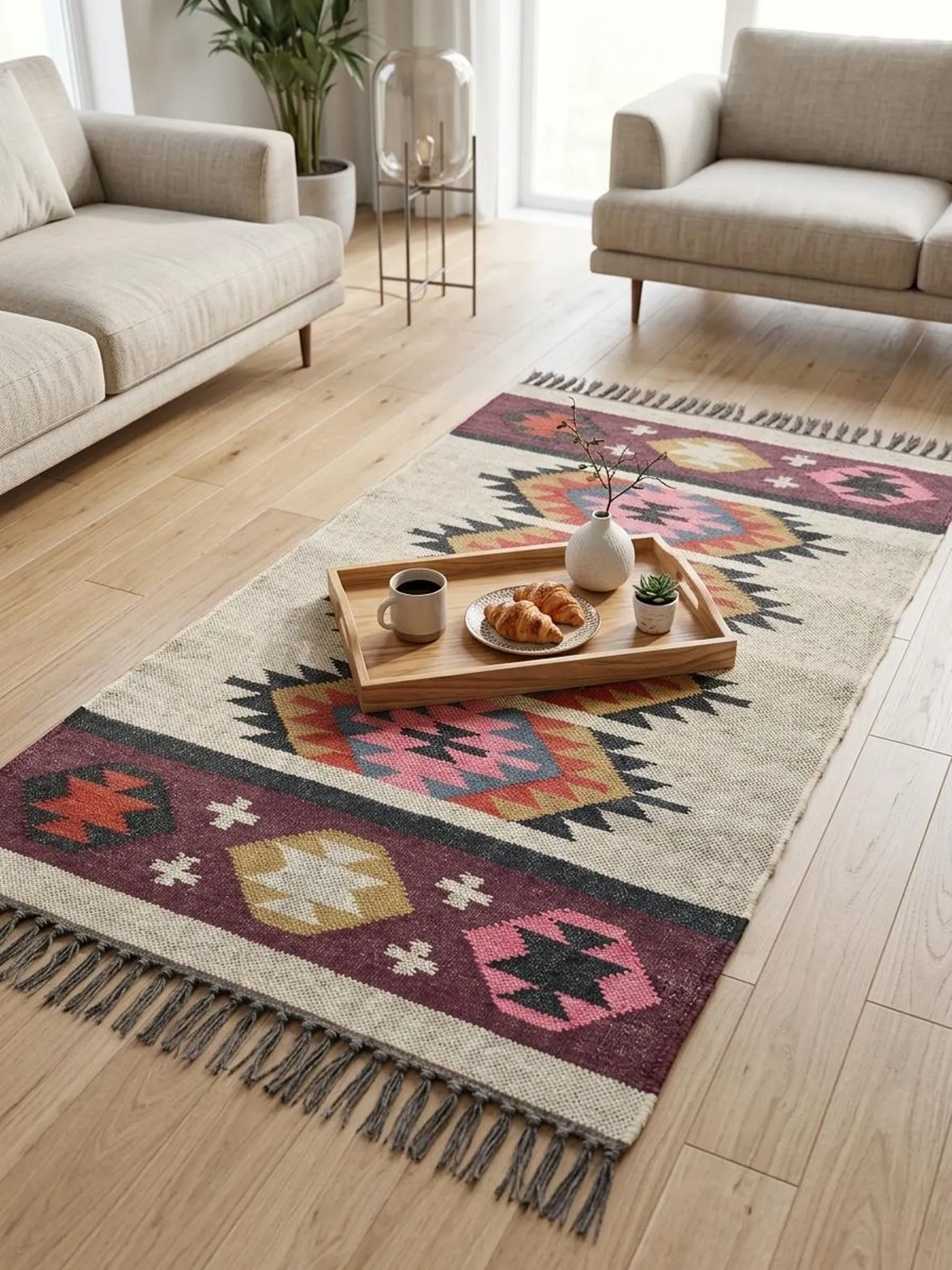 Colorful folk inspired kilim rug