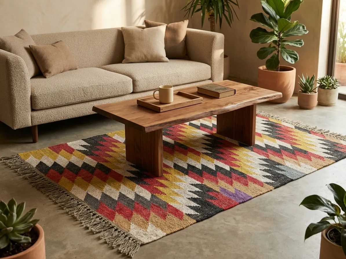 Decorative traditional dhurrie floor covering