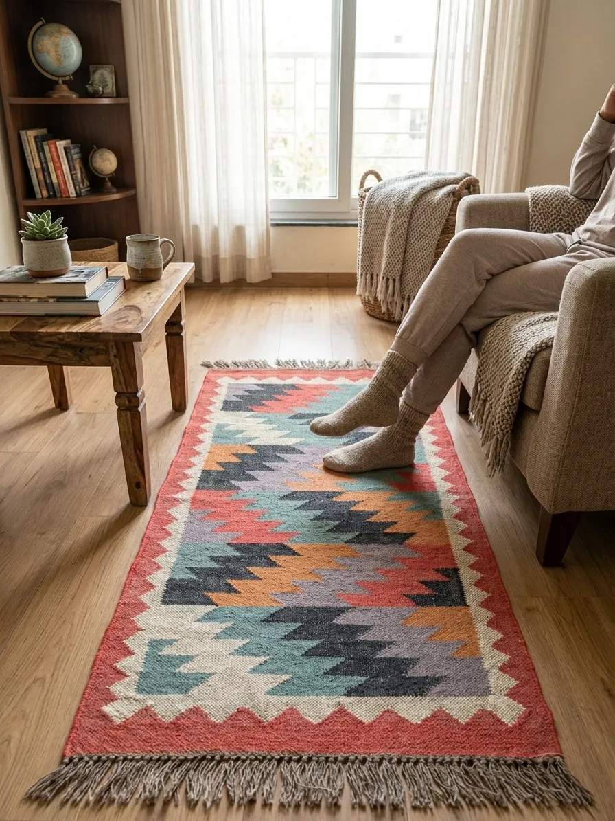Decorative wool jute flatweave rug