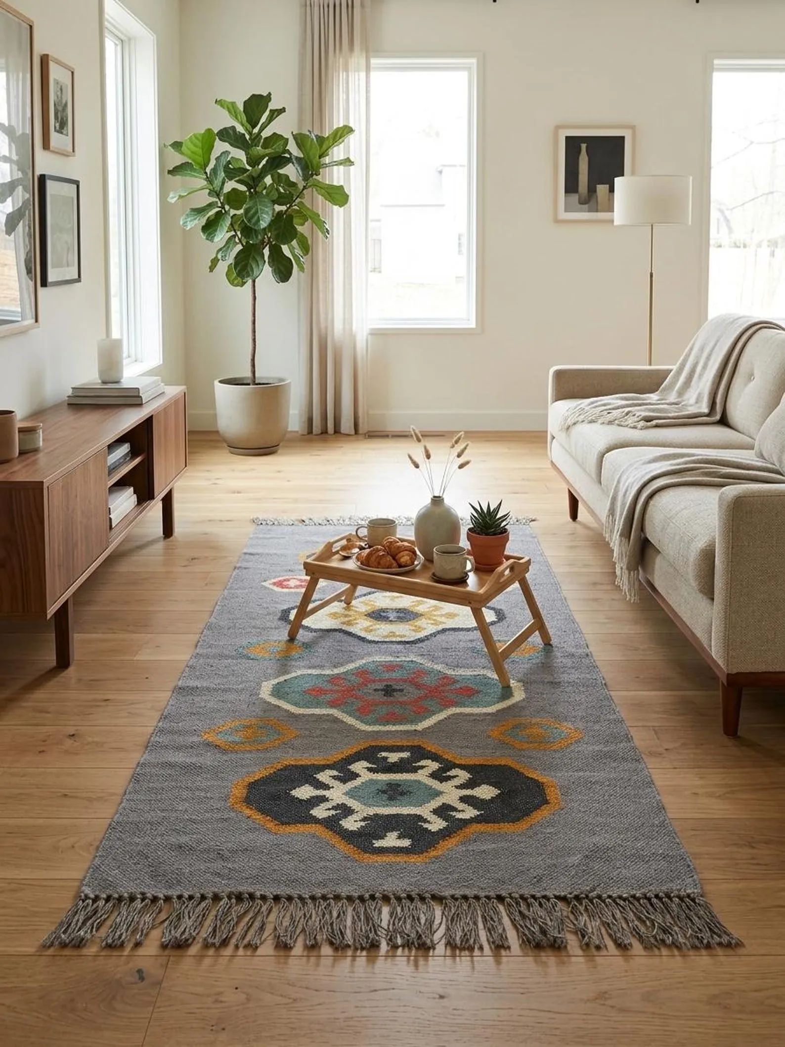 Earthy boho tribal kilim design