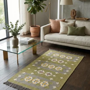 Earthy olive green kilim design