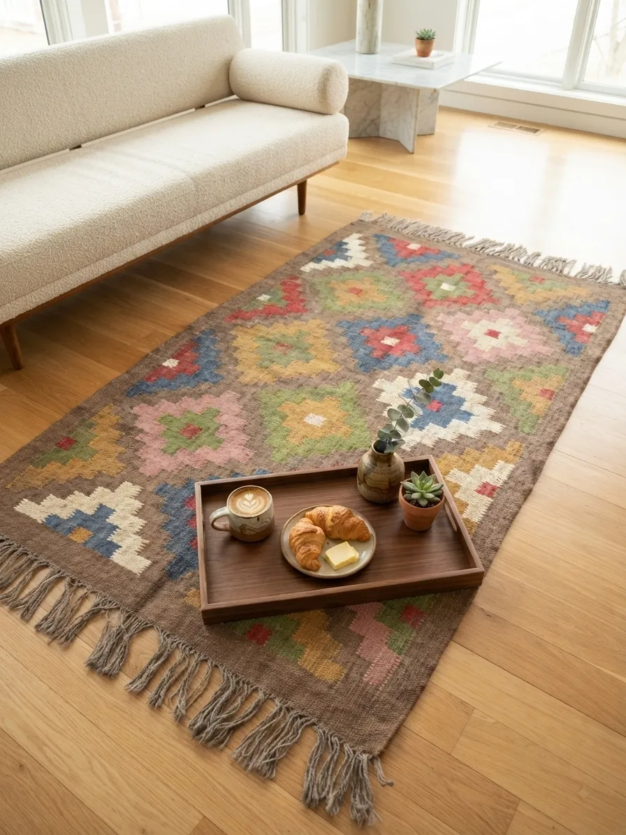 Folk inspired geometric area rug