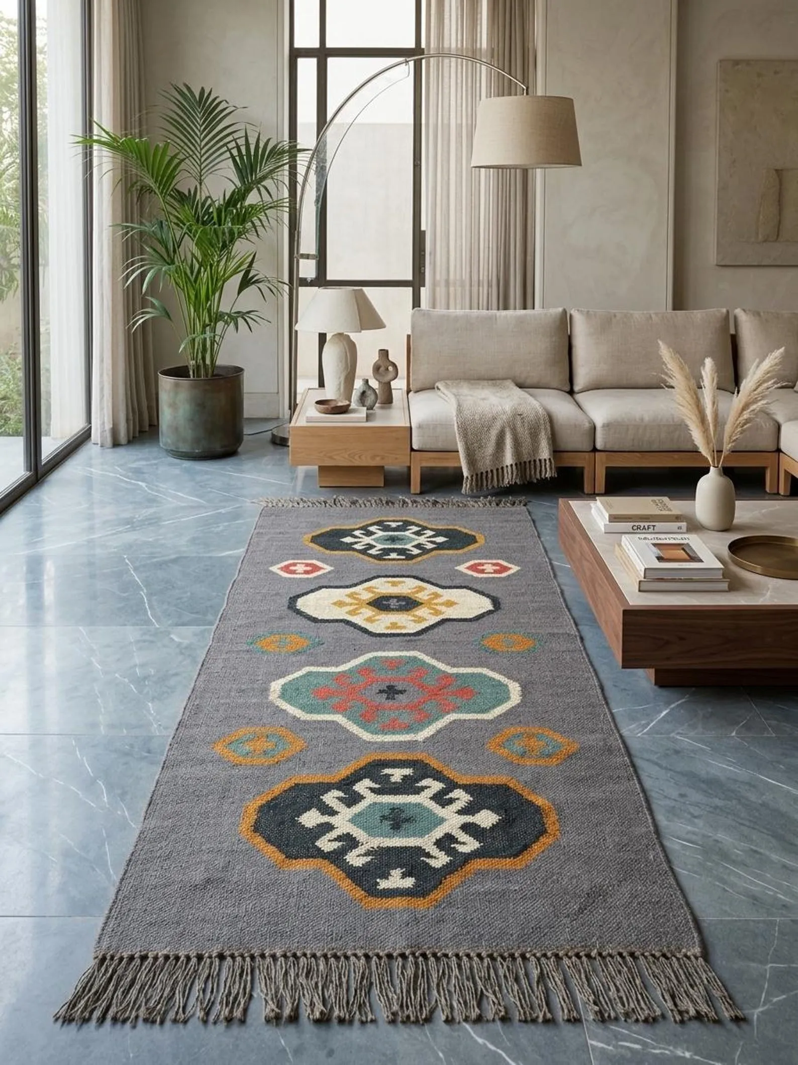 Geometric medallion tribal area rug