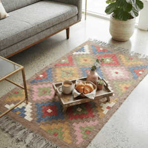 Geometric rug Indian woven design