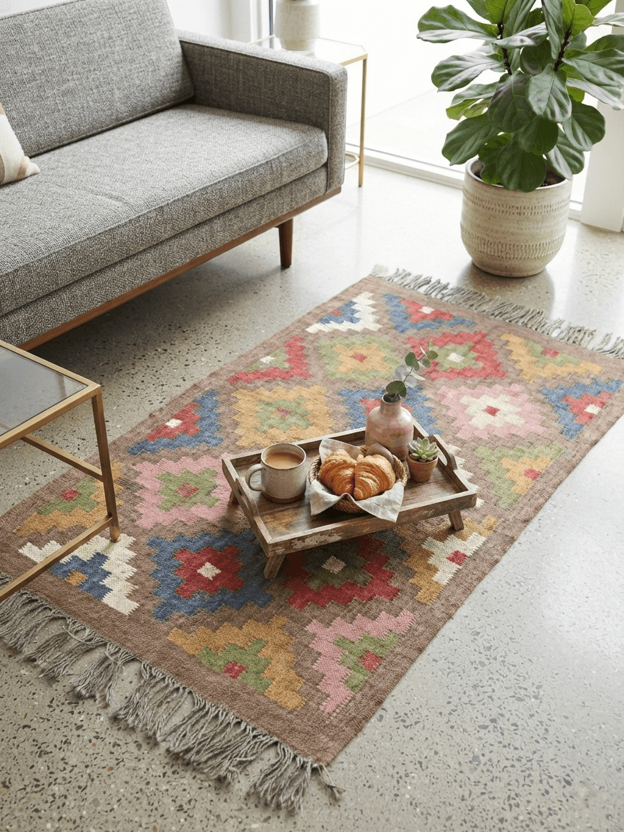 Geometric rug Indian woven design