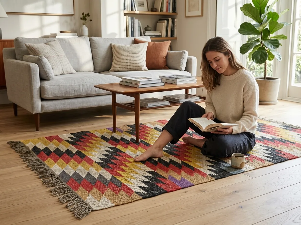 Handcrafted dhurrie kilim rug design