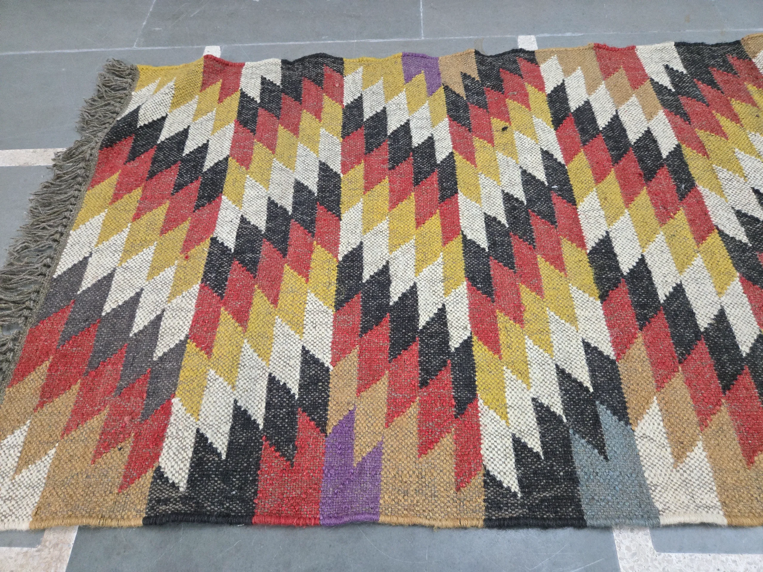 Handwoven Indian dhurrie floor rug