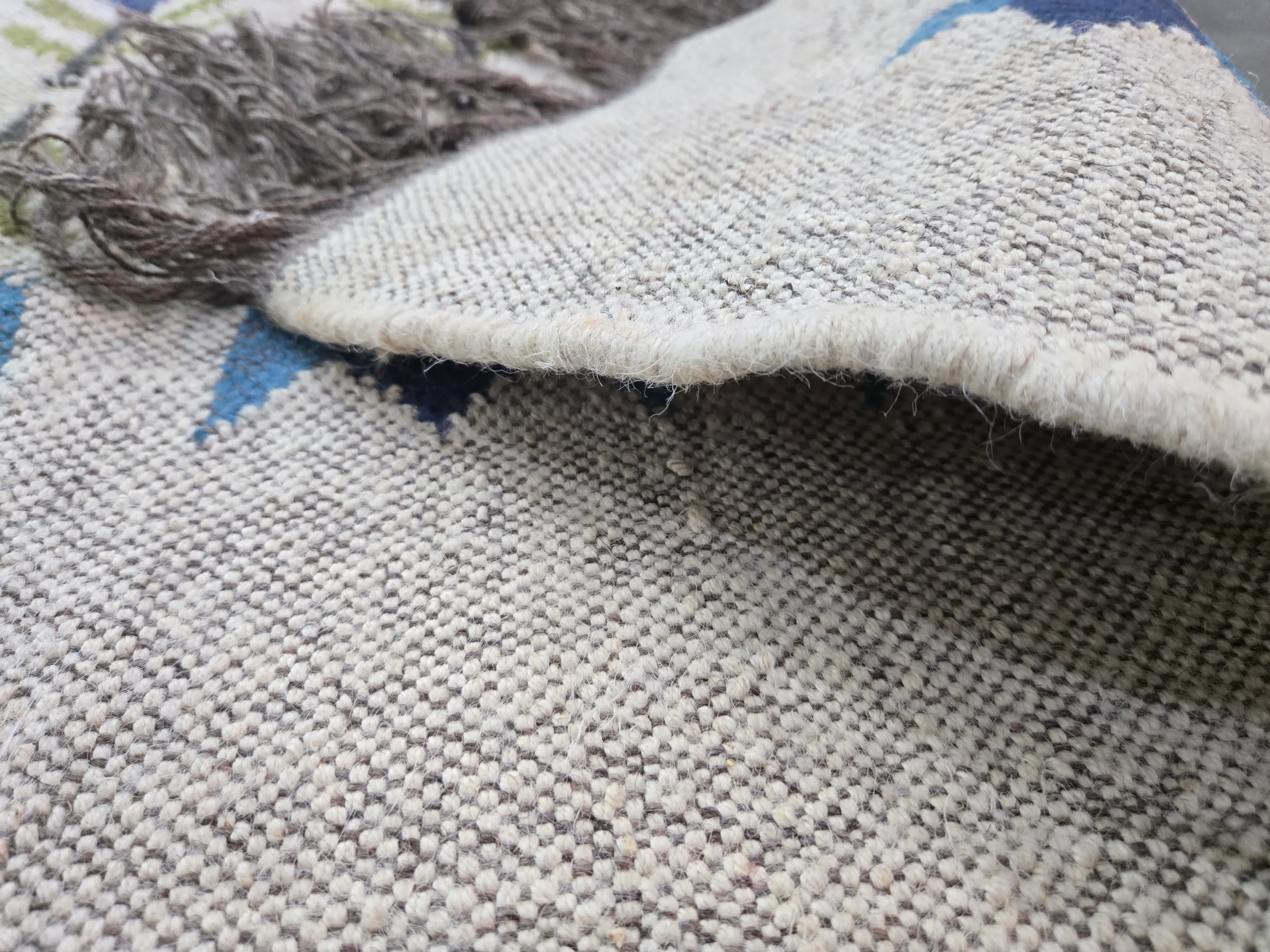 Handwoven blue boho area rug