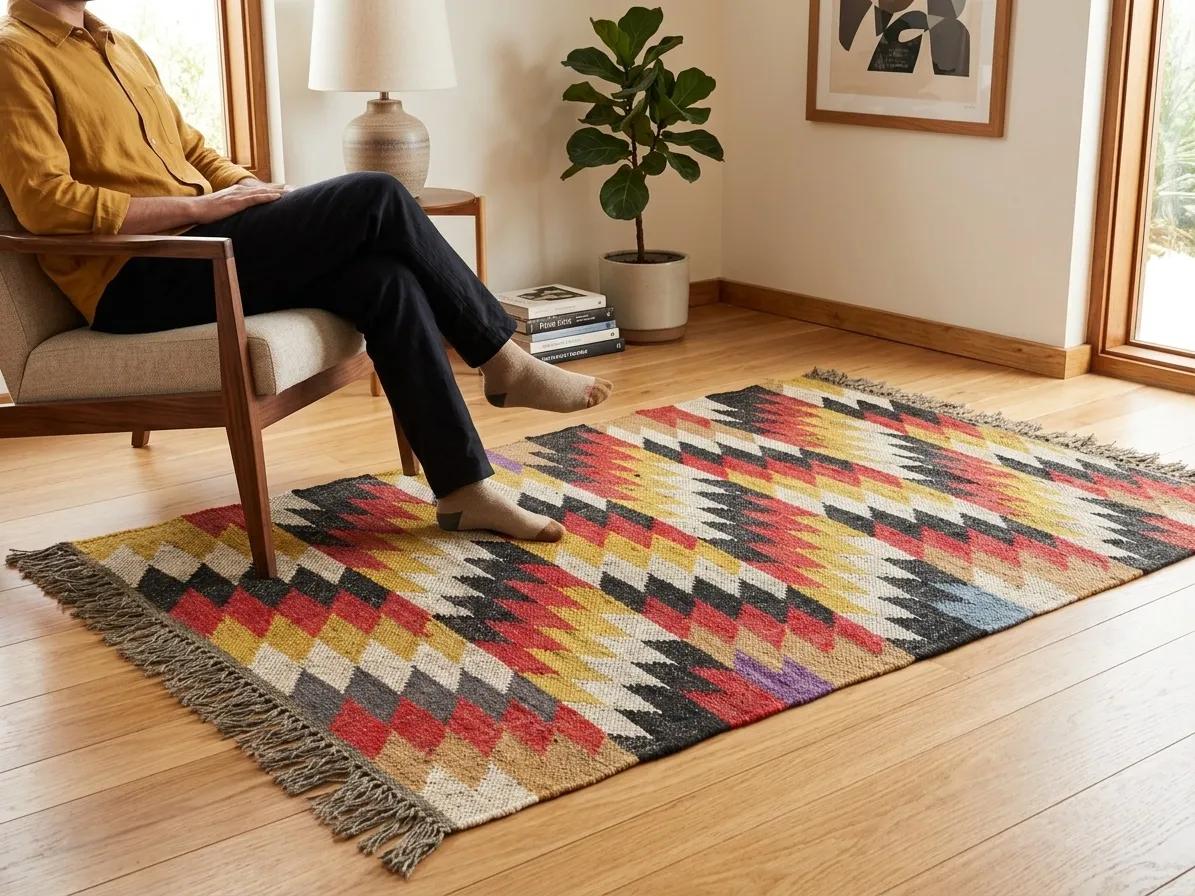 Indian folk dhurrie woven rug