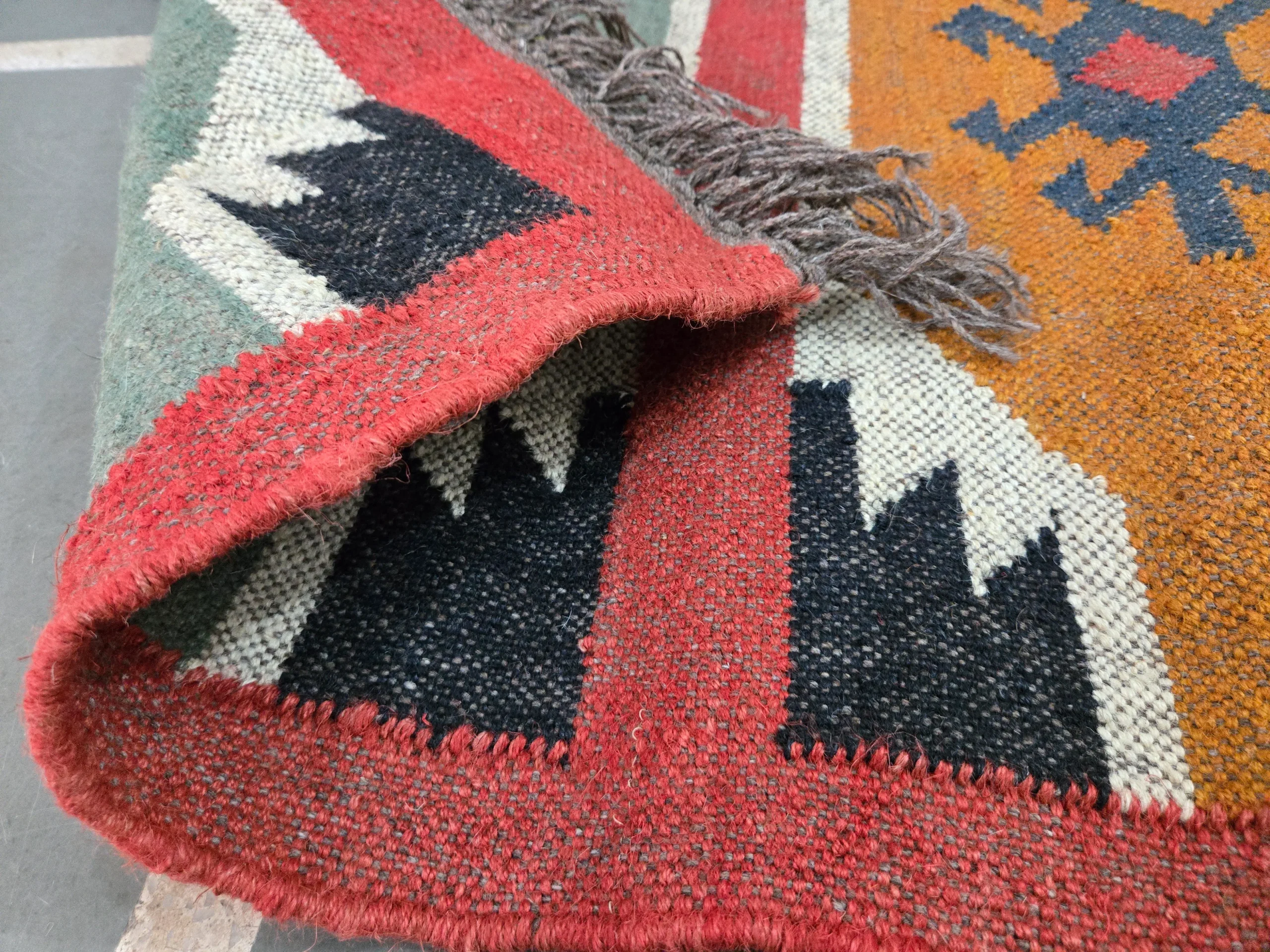 Indian geometric tribal kilim rug