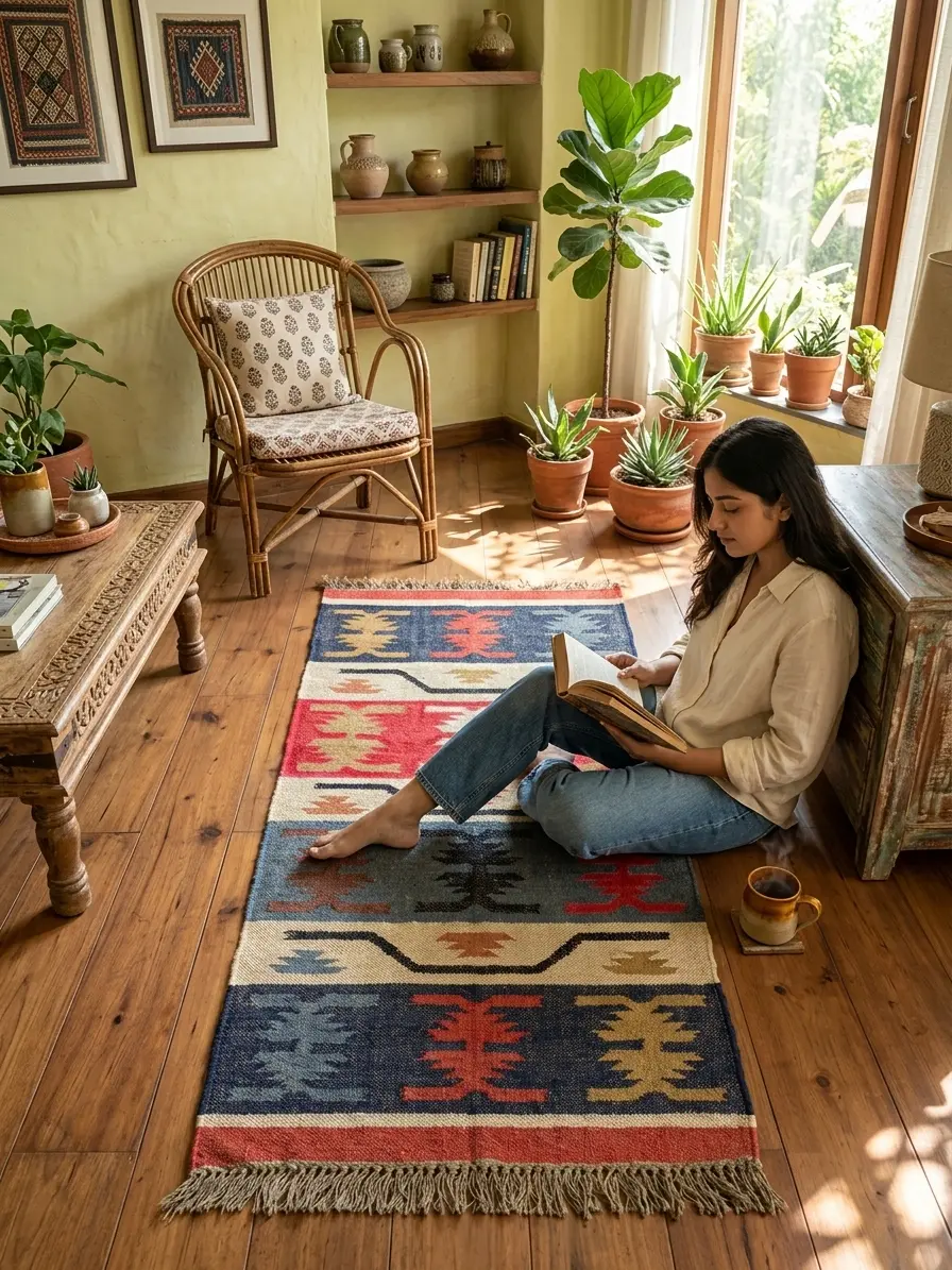Indian tribal kilim rug design