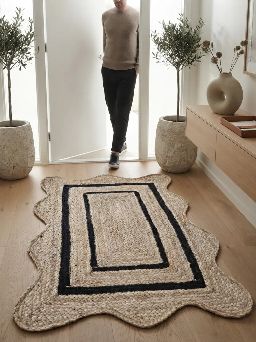 Jute Black Braided Doormate Rug
