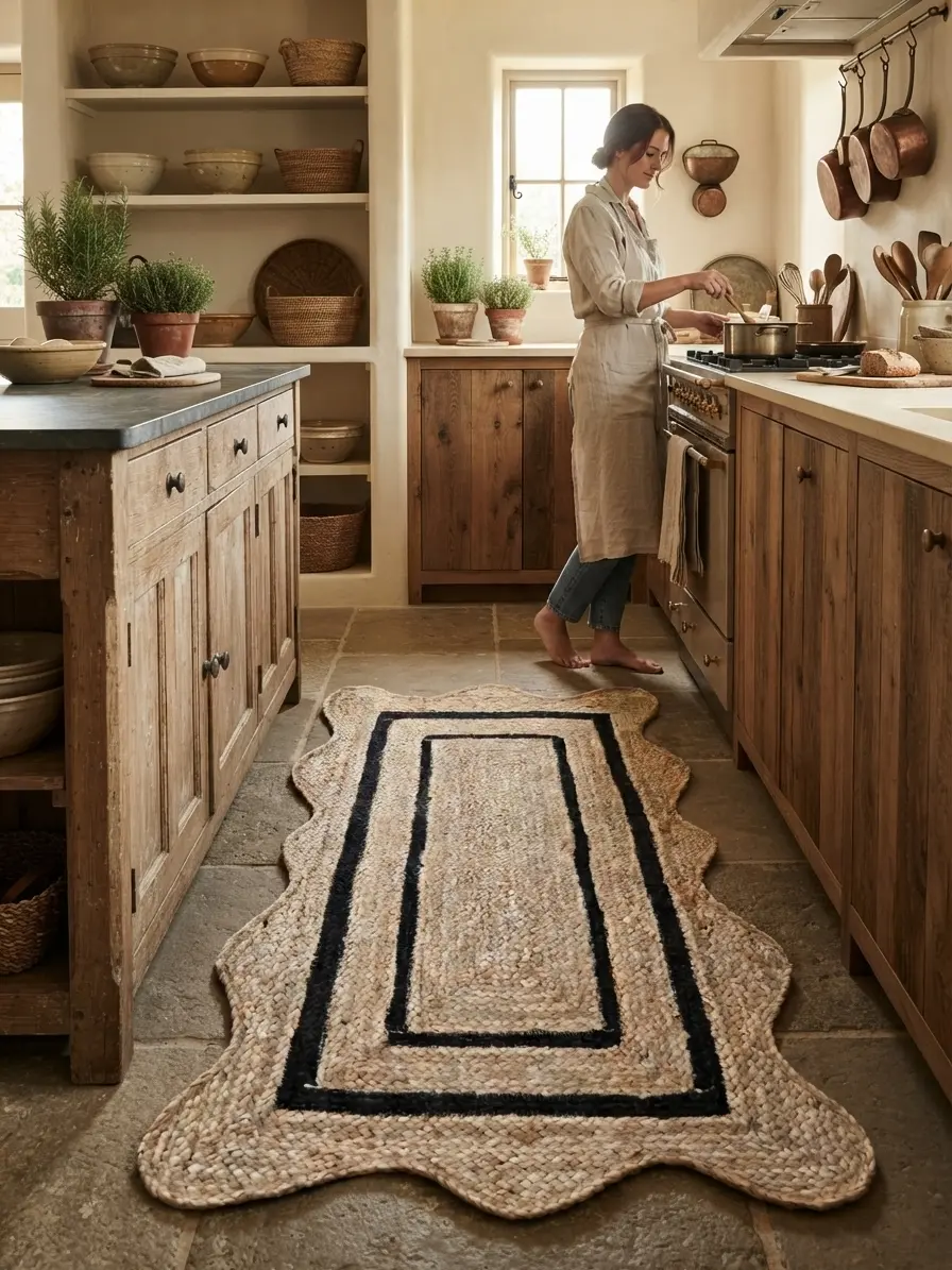 Jute Black Braided Kitchen Rug