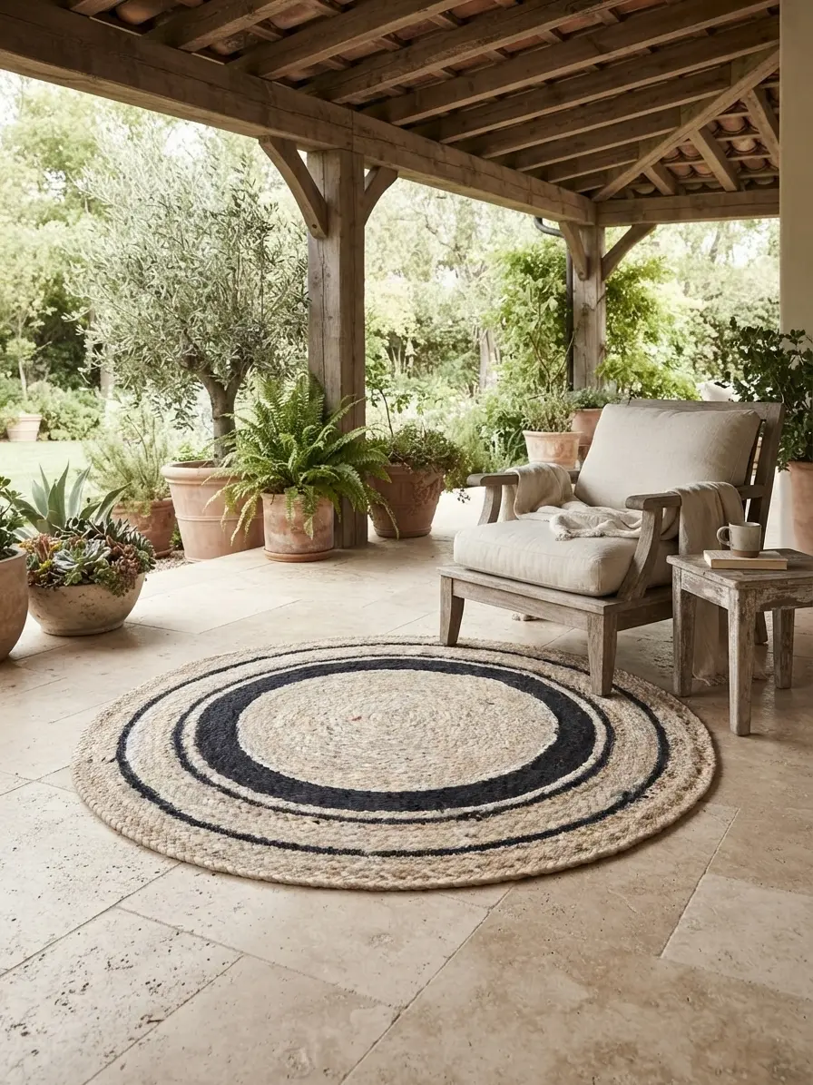 Jute Black Round Garden Rug