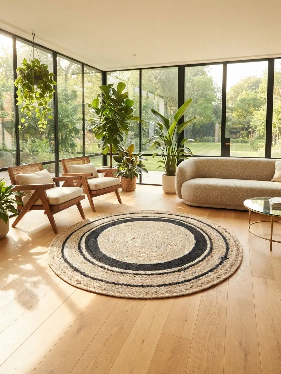 Jute Black Round Rug