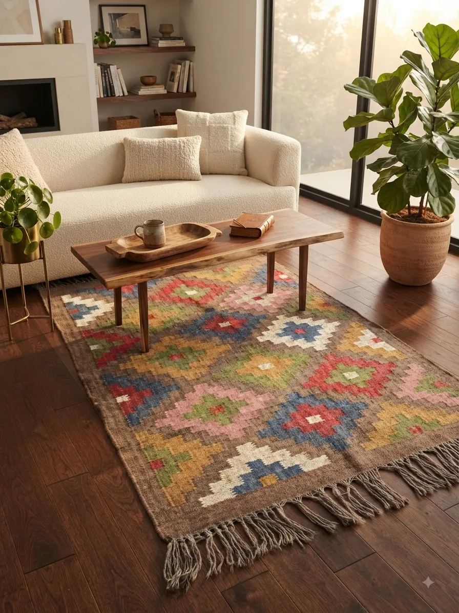Multicolor geometric motif kilim design