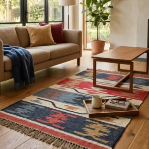 Multicolor tribal print kilim rug