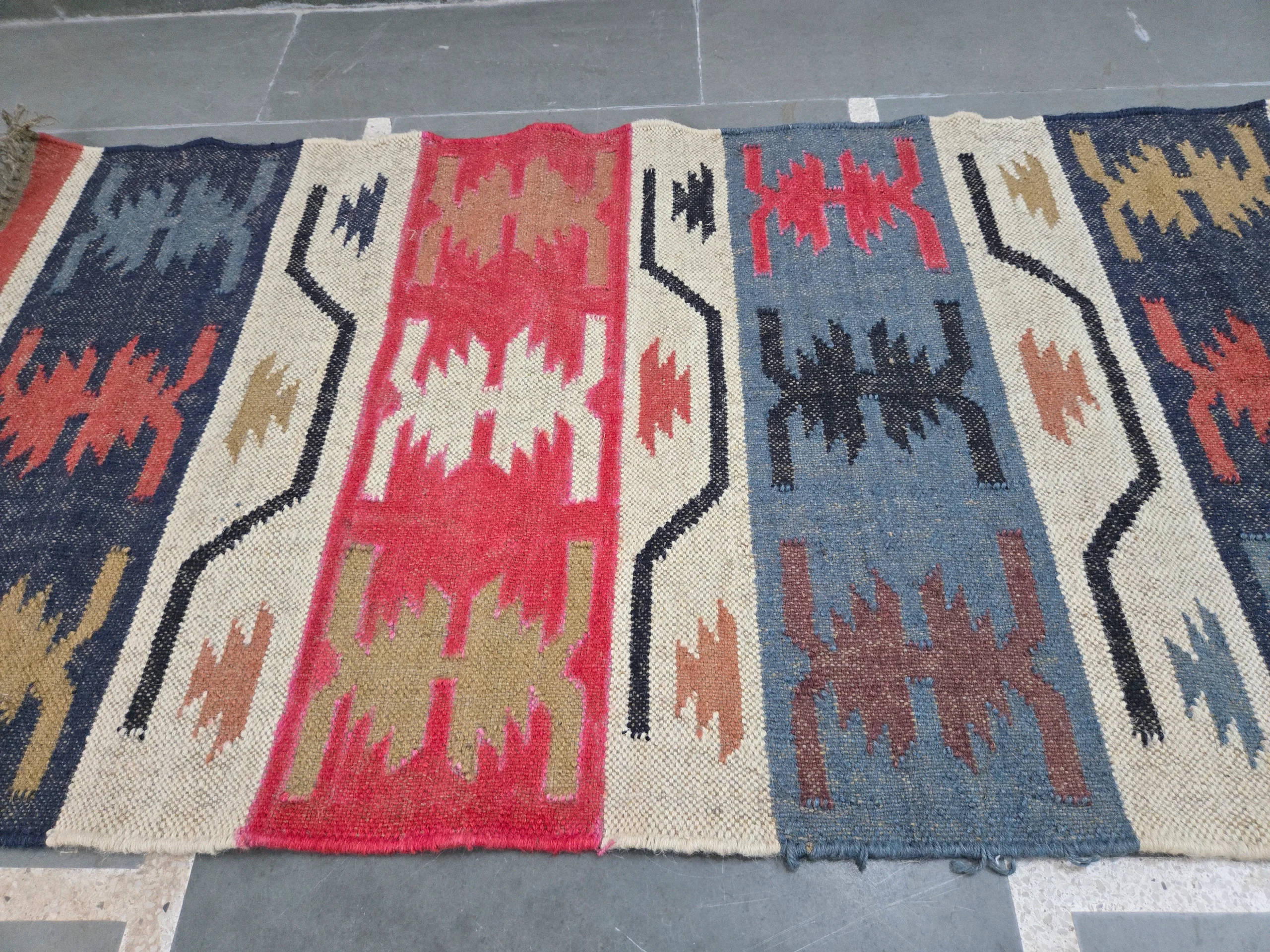 Mustard coral totem kilim rug