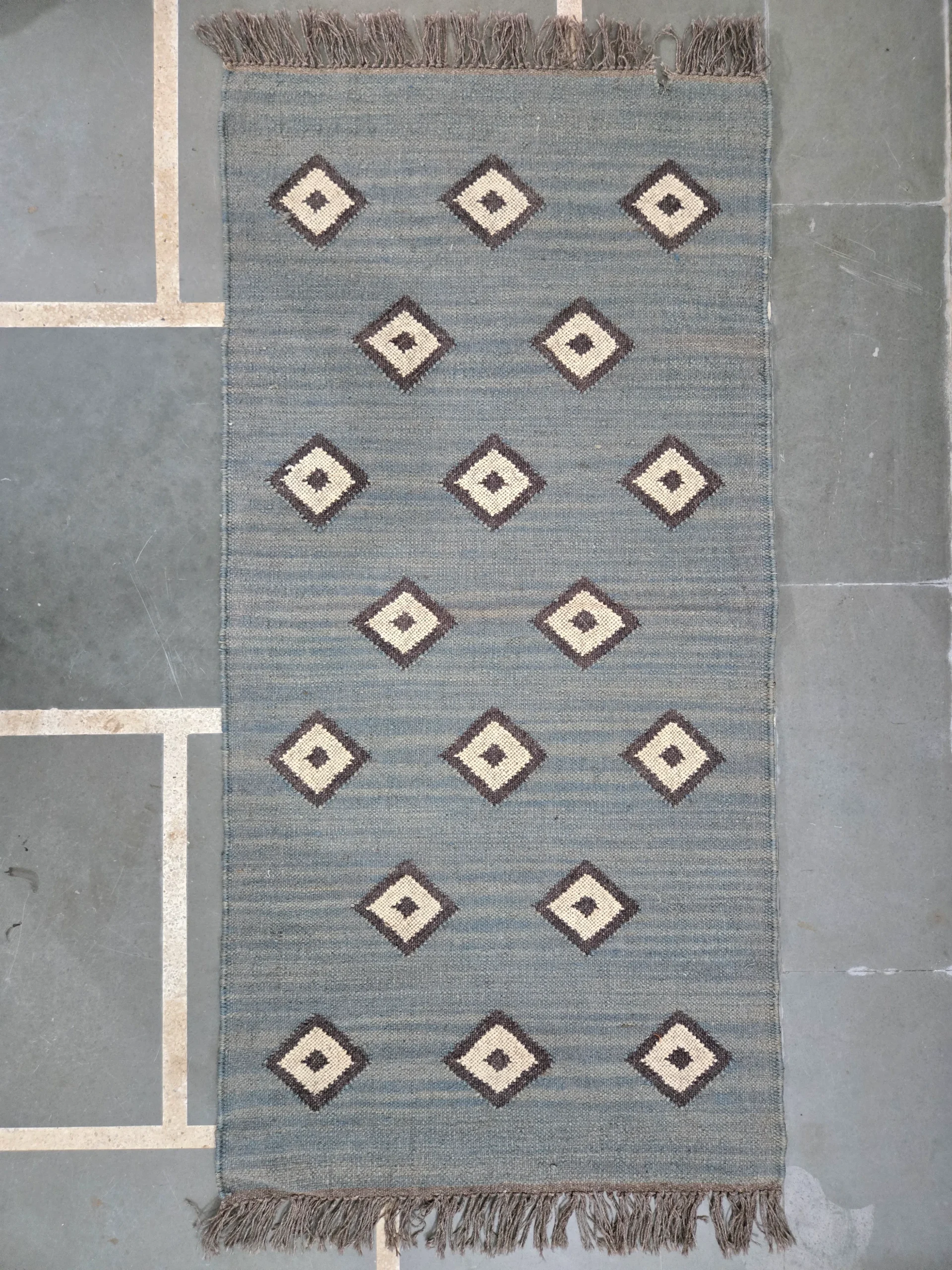 Muted blue gray kilim rug