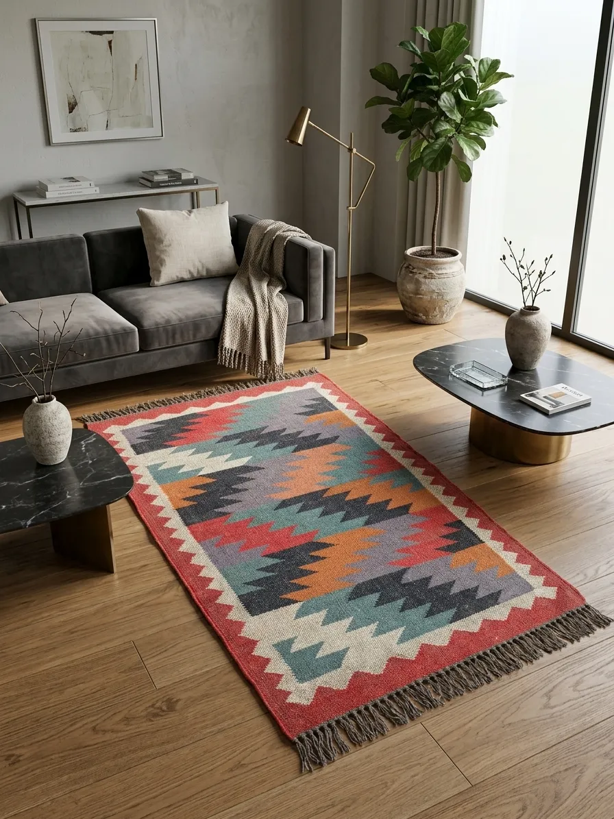 Natural jute wool kilim pattern