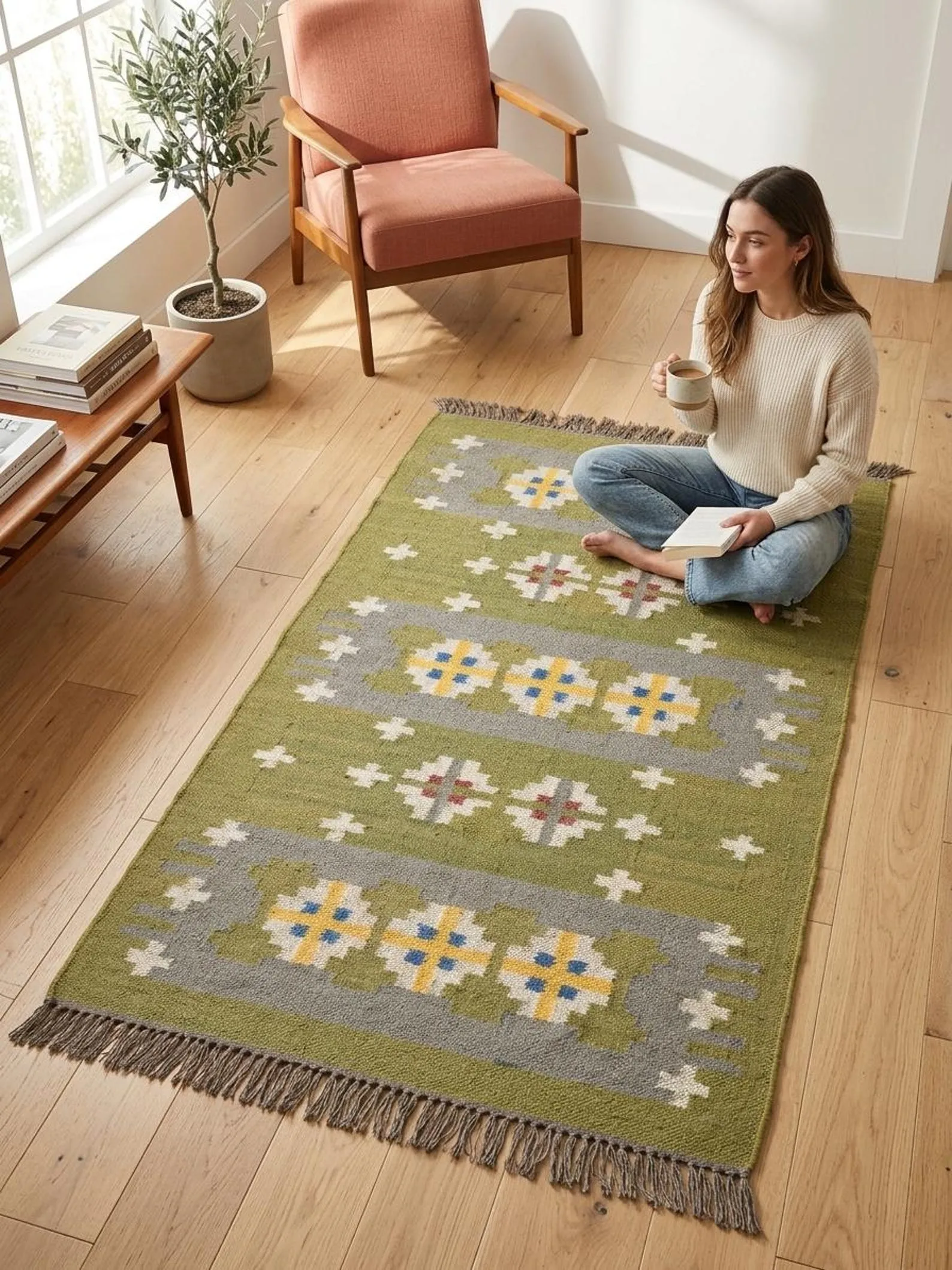 Natural tones farmhouse boho kilim