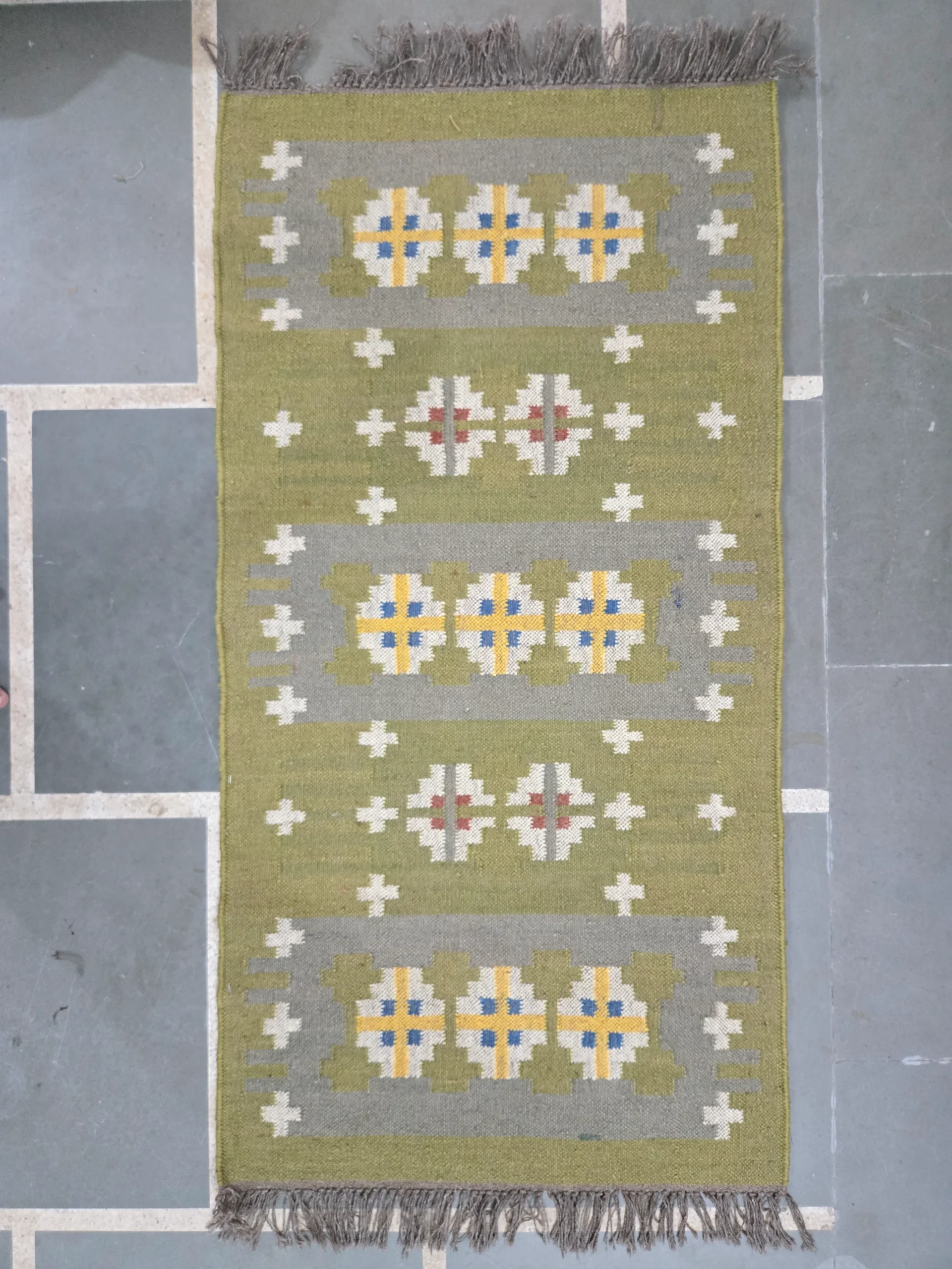 Olive geometric farmhouse boho rug