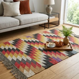 Rustic Indian dhurrie area rug