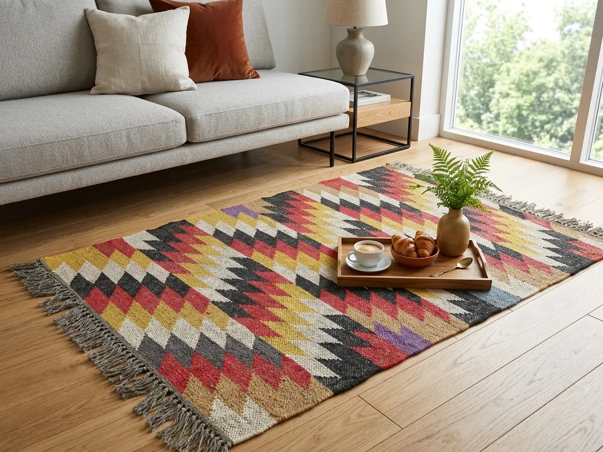 Rustic Indian dhurrie area rug
