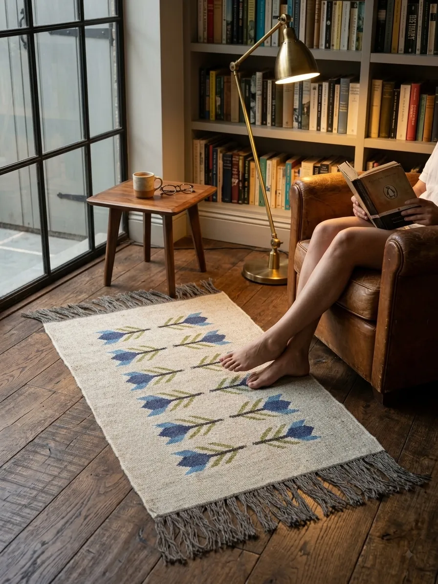 Rustic blue bohemian kilim rug