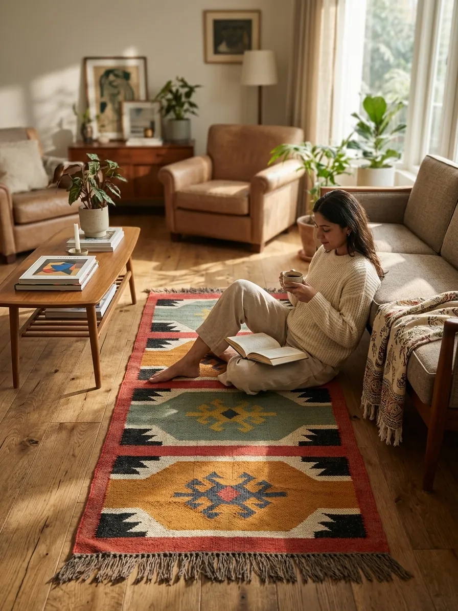 Rustic folk geometric kilim design