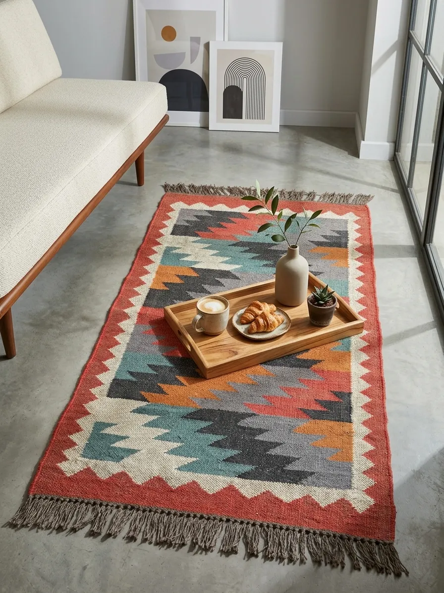 Rustic wool jute area rug