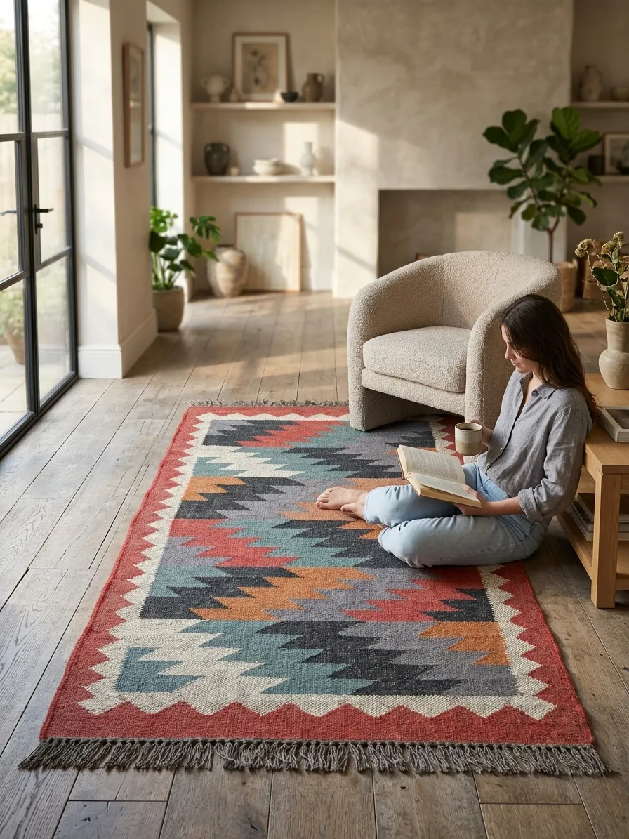 Textured jute wool flatweave design
