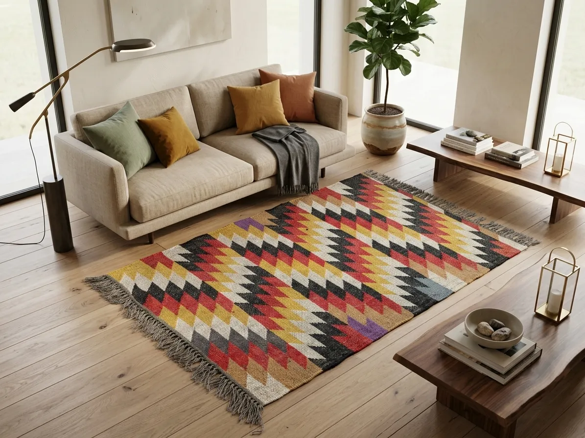 Traditional Indian dhurrie rug design