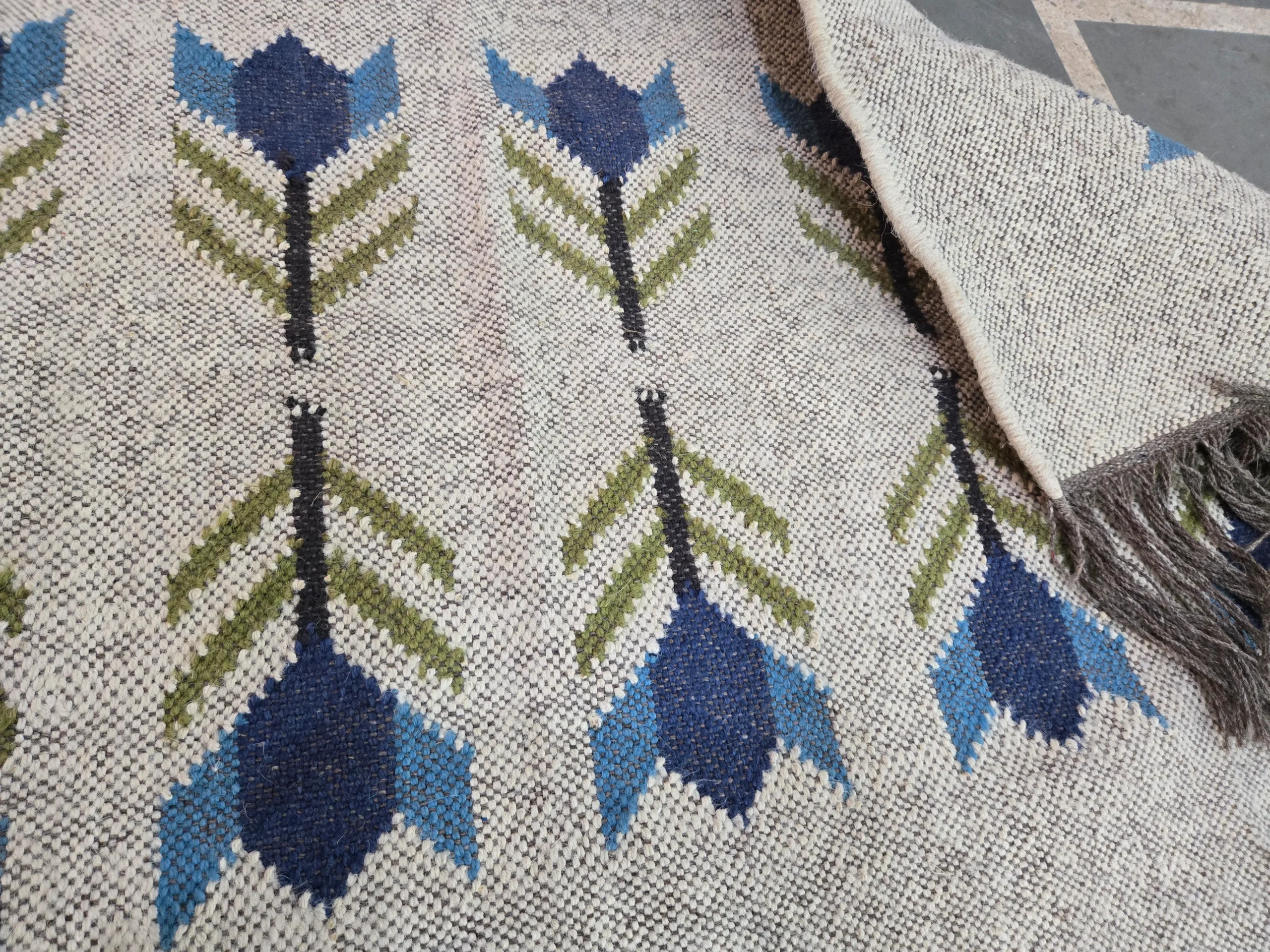 Traditional blue kilim boho rug