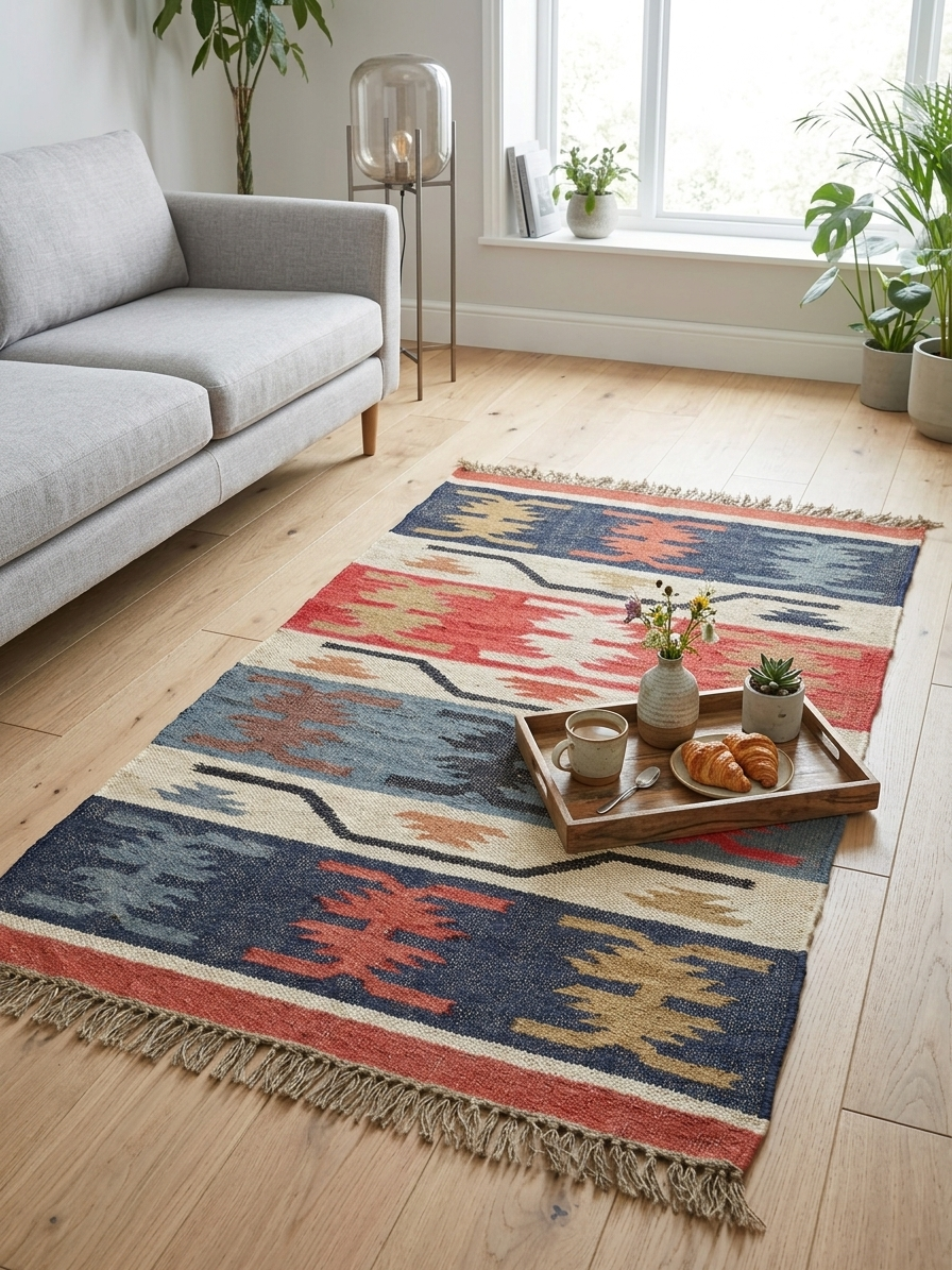 Traditional tribal rug totem motifs