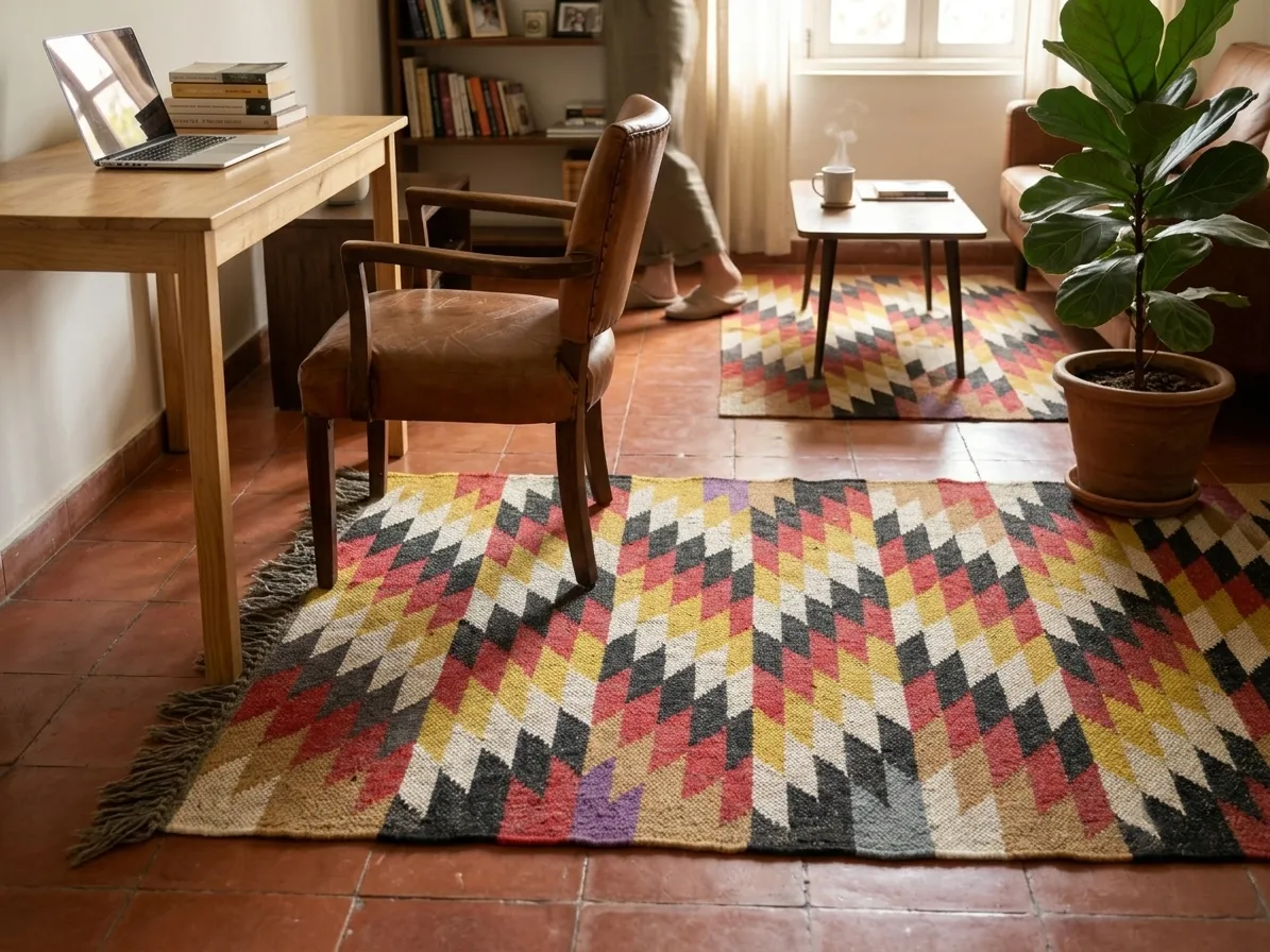 Traditional woven dhurrie floor rug